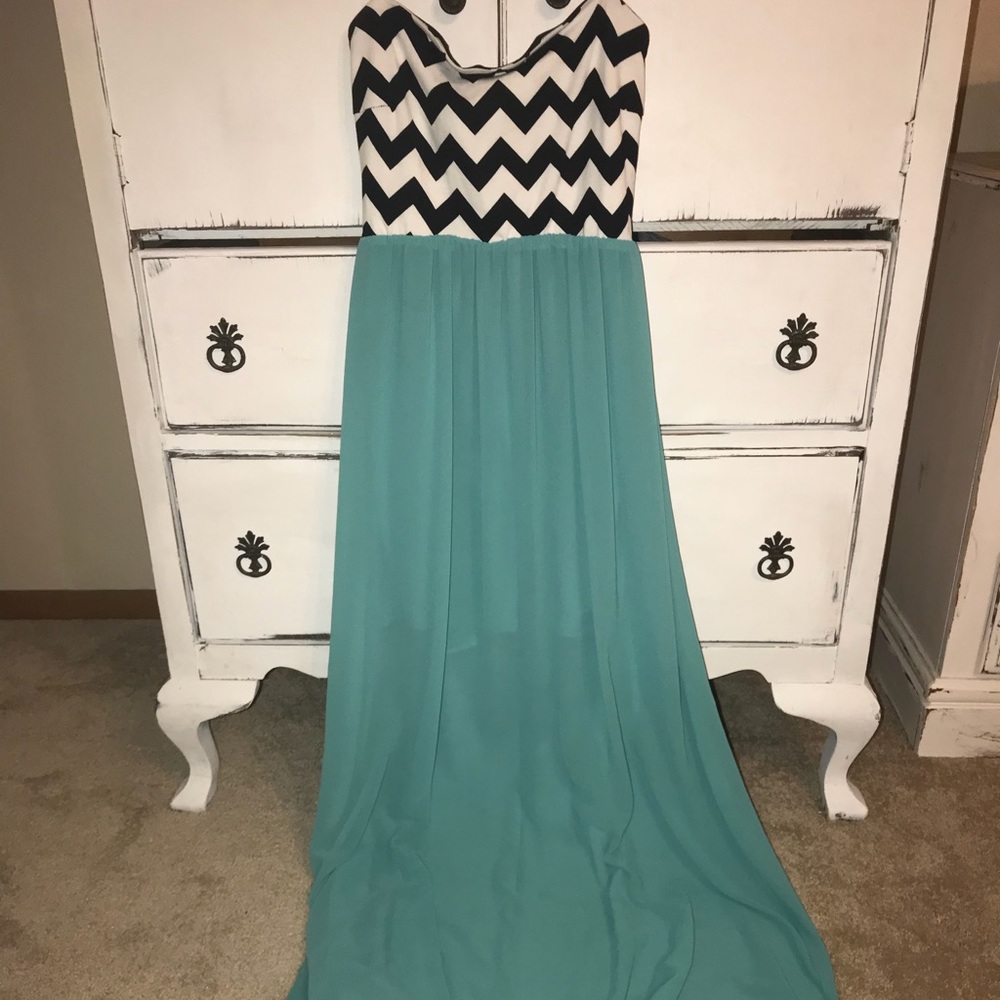 Strapless sheer skirt dress, long